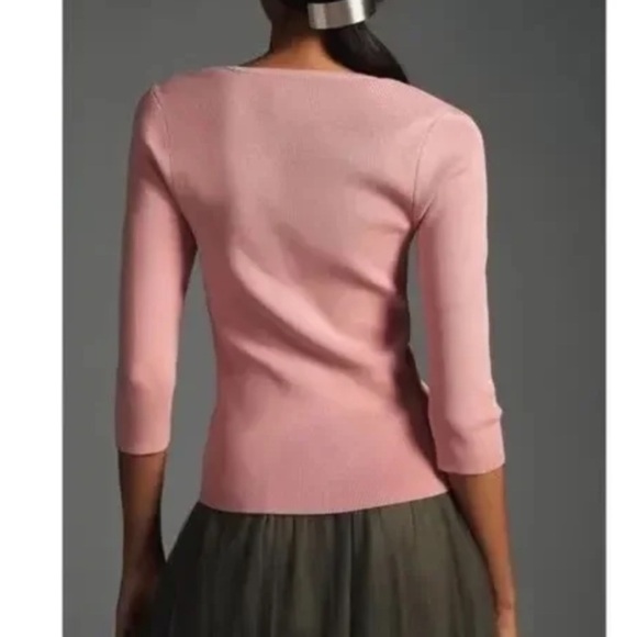 Maeve By Anthropologie Pink Ribbed 3/4 Sleeve Sweater Size Small - Picture 2 of 5